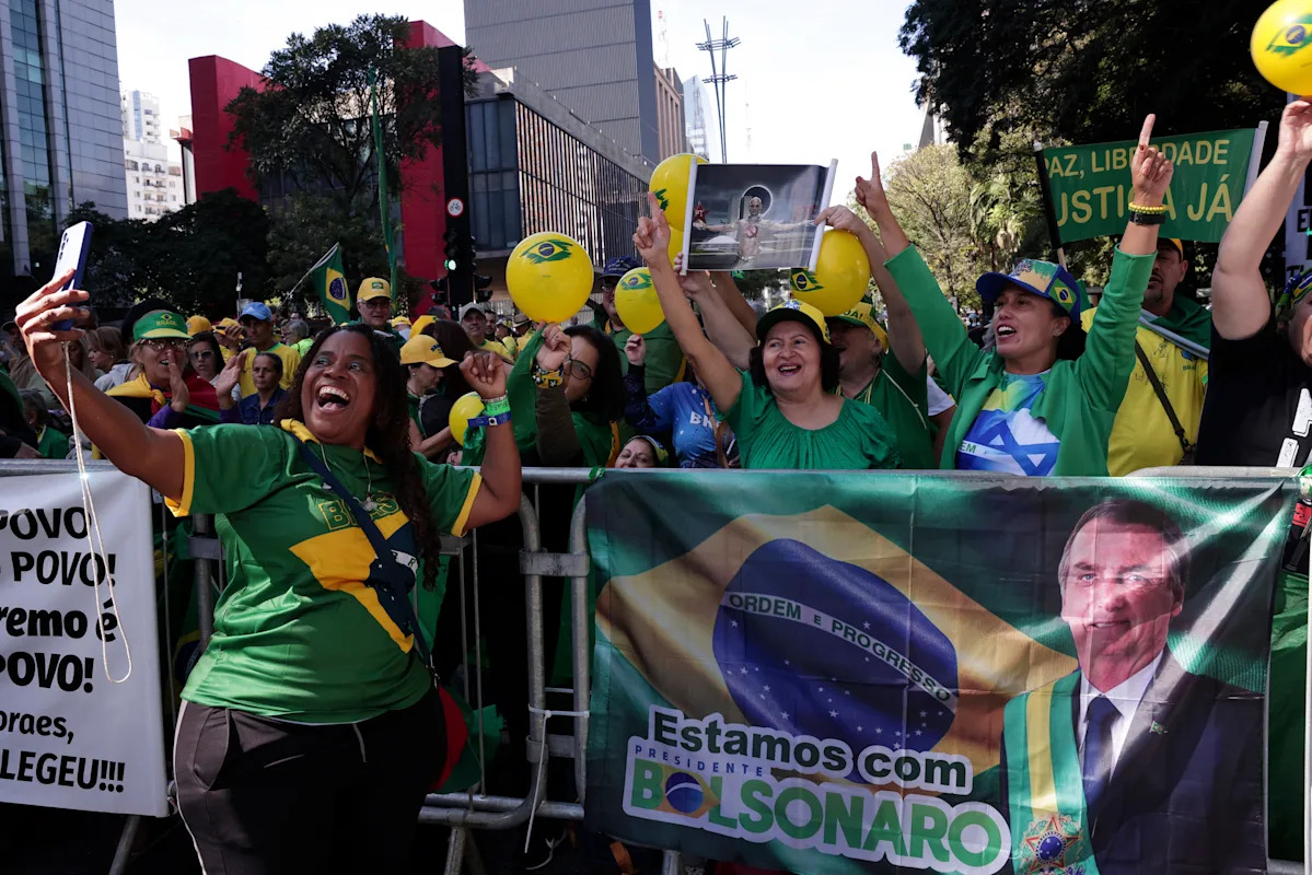 Brazil ex-leader Jair Bolsonaro rallies supporters in Sao Paulo to protest his Supreme Court trial