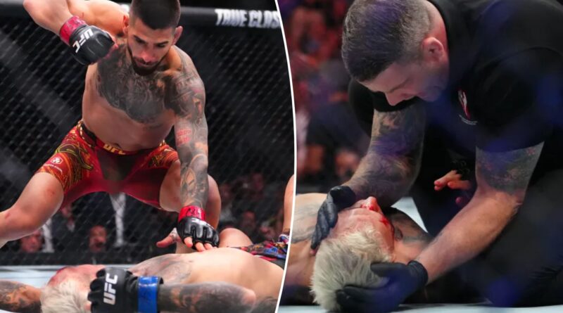Ilia Topuria delivers first-round KO of Charles Oliveira to win lightweight title