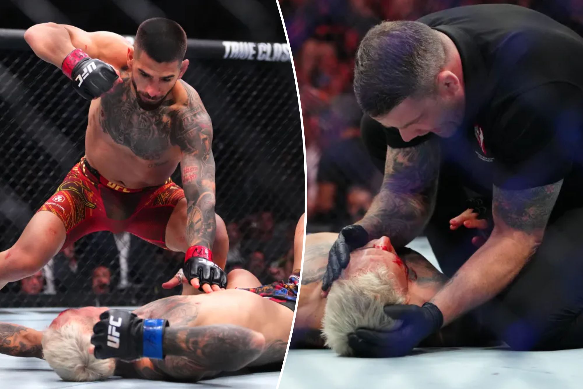 Ilia Topuria delivers first-round KO of Charles Oliveira to win lightweight title