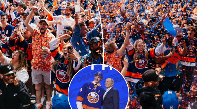 Islanders fans celebrate start of Matthew Schaefer in grand fashion at UBS Arena NHL draft party