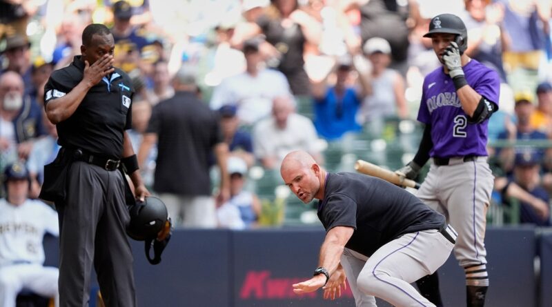 Rockies interim manager Warren Schaeffer goes ballistic after first career ejection