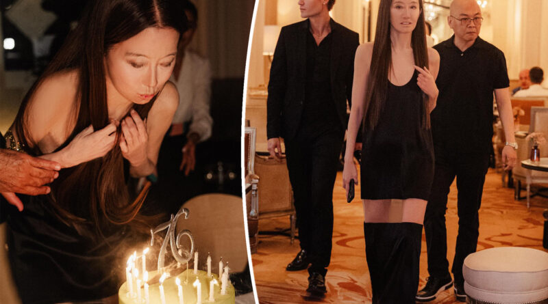 Vera Wang flashes a hint of thigh in peekaboo dress on 76th birthday