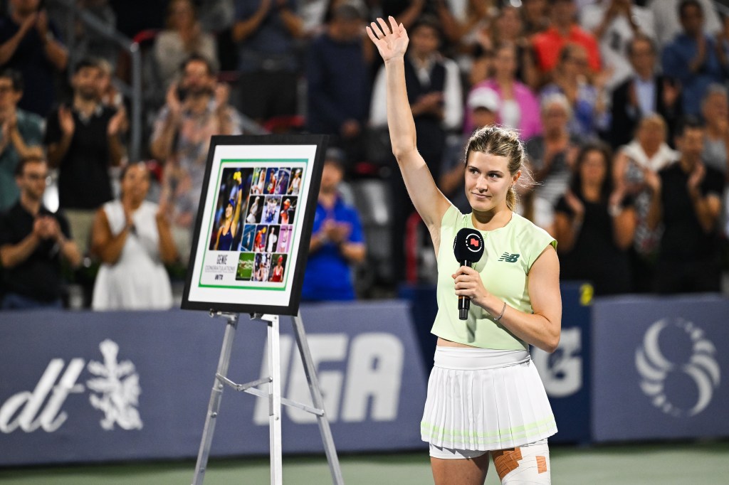 Eugenie Bouchard fights back tears after last tennis match of career
