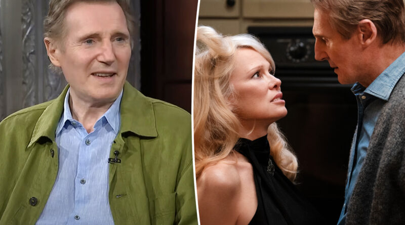 Liam Neeson makes cheeky quip about filming intimate ‘Naked Gun’ scenes with Pamela Anderson