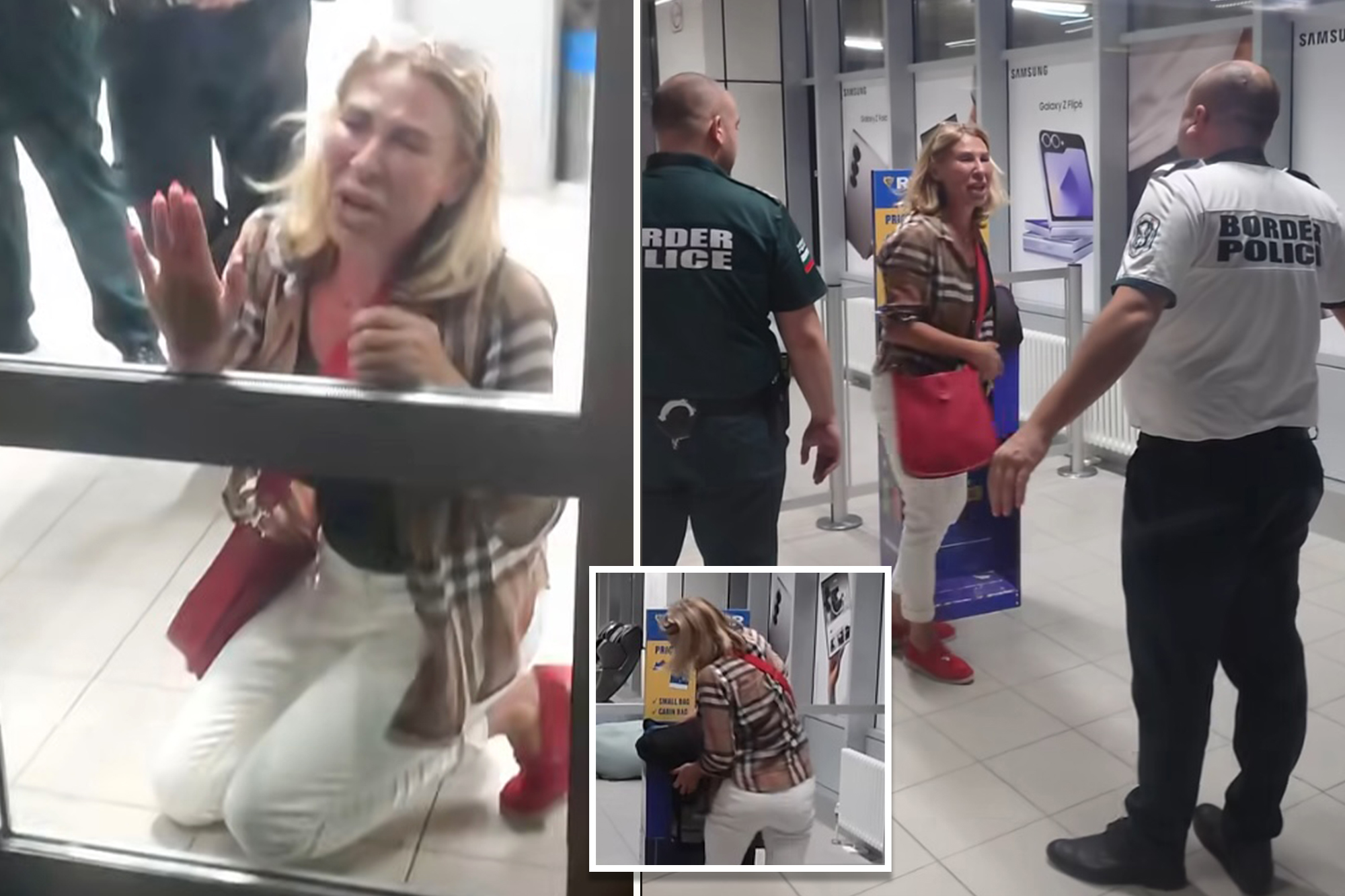 Ryanair passenger drops to her knees in tears after being denied boarding over large luggage